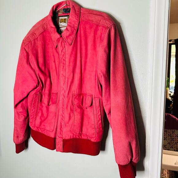 Vintage 80s Global Identity G-III Red Pink Leather Bomber Style Jacket Size M - Picture 3 of 12
